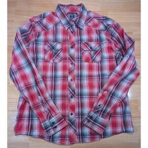 Eighty Eight Mens XXL Red Plaid Long Sleeve Button Up Western Cotton Shirt